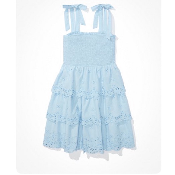 American Eagle Solid Eyelet Smocked Mini